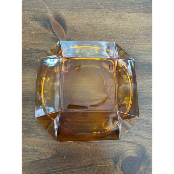 Vintage 1970s Amber Square Glass Ashtray‎ 8 x 8 4 Slot MCM Cigar Heavy Unisex - Picture 4 of 7